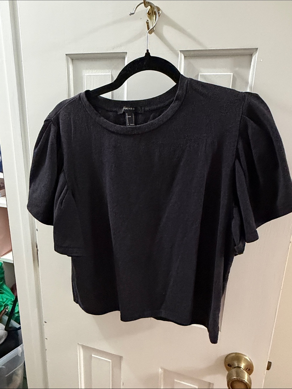 Forever 21 Black Puff Sleeve Crewneck Tee